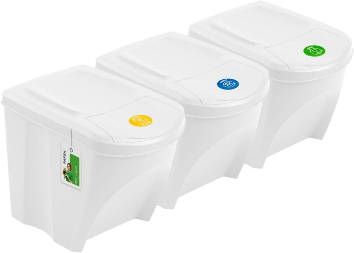 Mülleimer SET Mülltrennsystem 4x25L – Abfalleimer Set mit Deckel und farbigen Aufklebern Recycling B