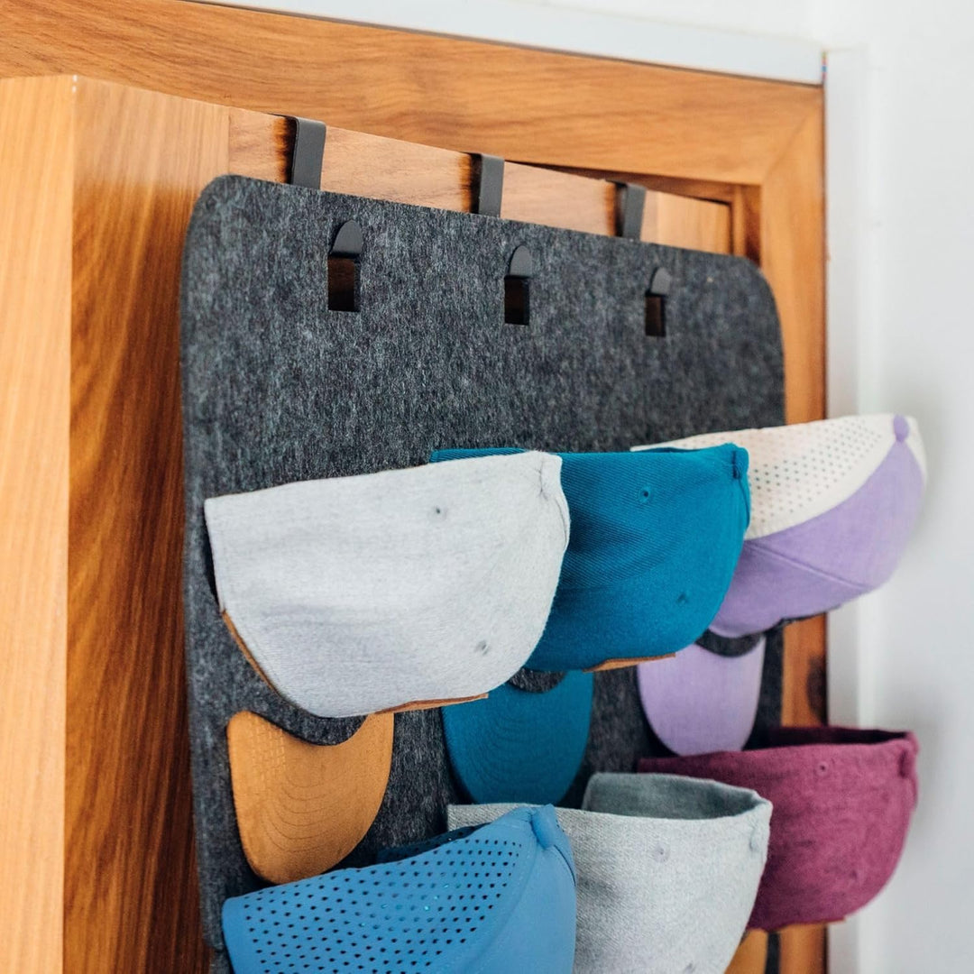 Soulbuddy Cap Organizer für 7 Caps & 3 Türhaken | Aufbewahrung für Schirmmützen | Hängeregal für Kap