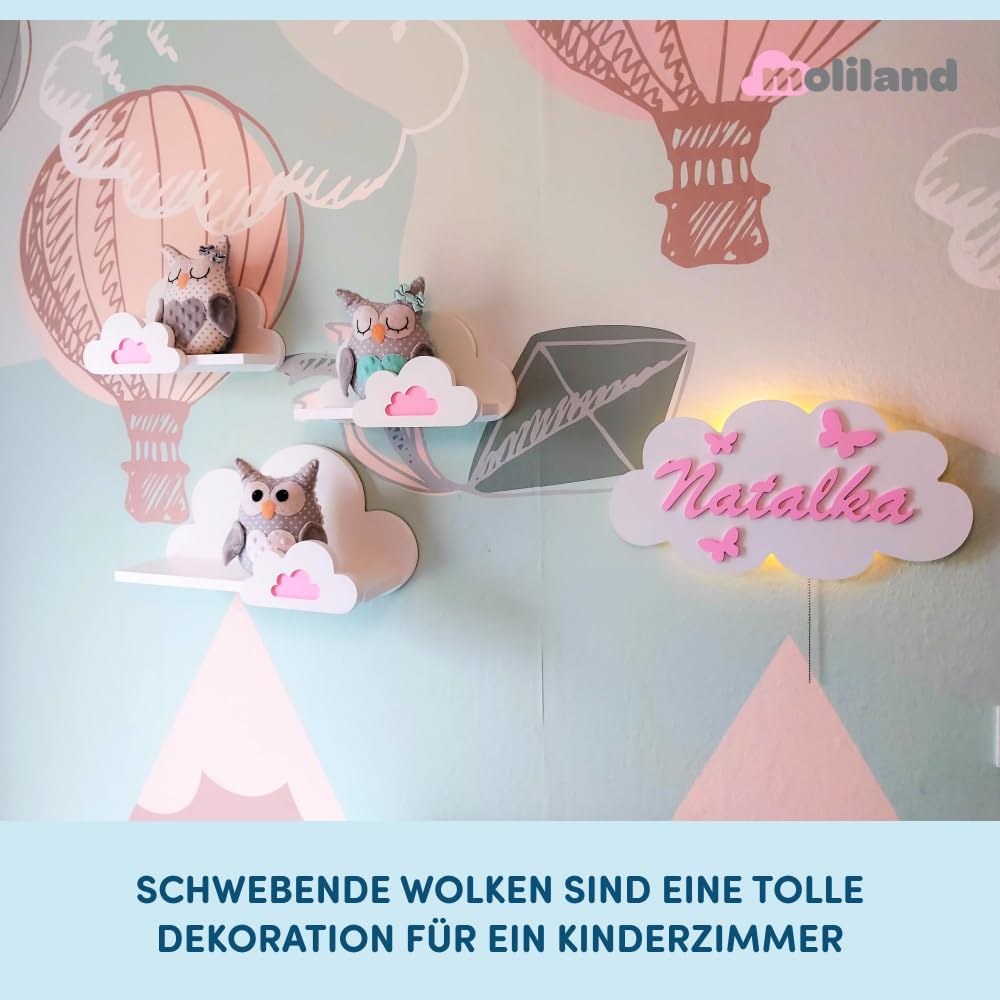 3er Set Wandregal Kinderzimmer Weiss | Babyzimmer Wolkenregal für Bücher, Spielzeug, Dekoration | Re