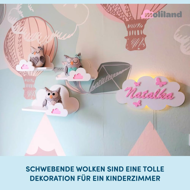 3er Set Wandregal Kinderzimmer Weiss | Babyzimmer Wolkenregal für Bücher, Spielzeug, Dekoration | Re