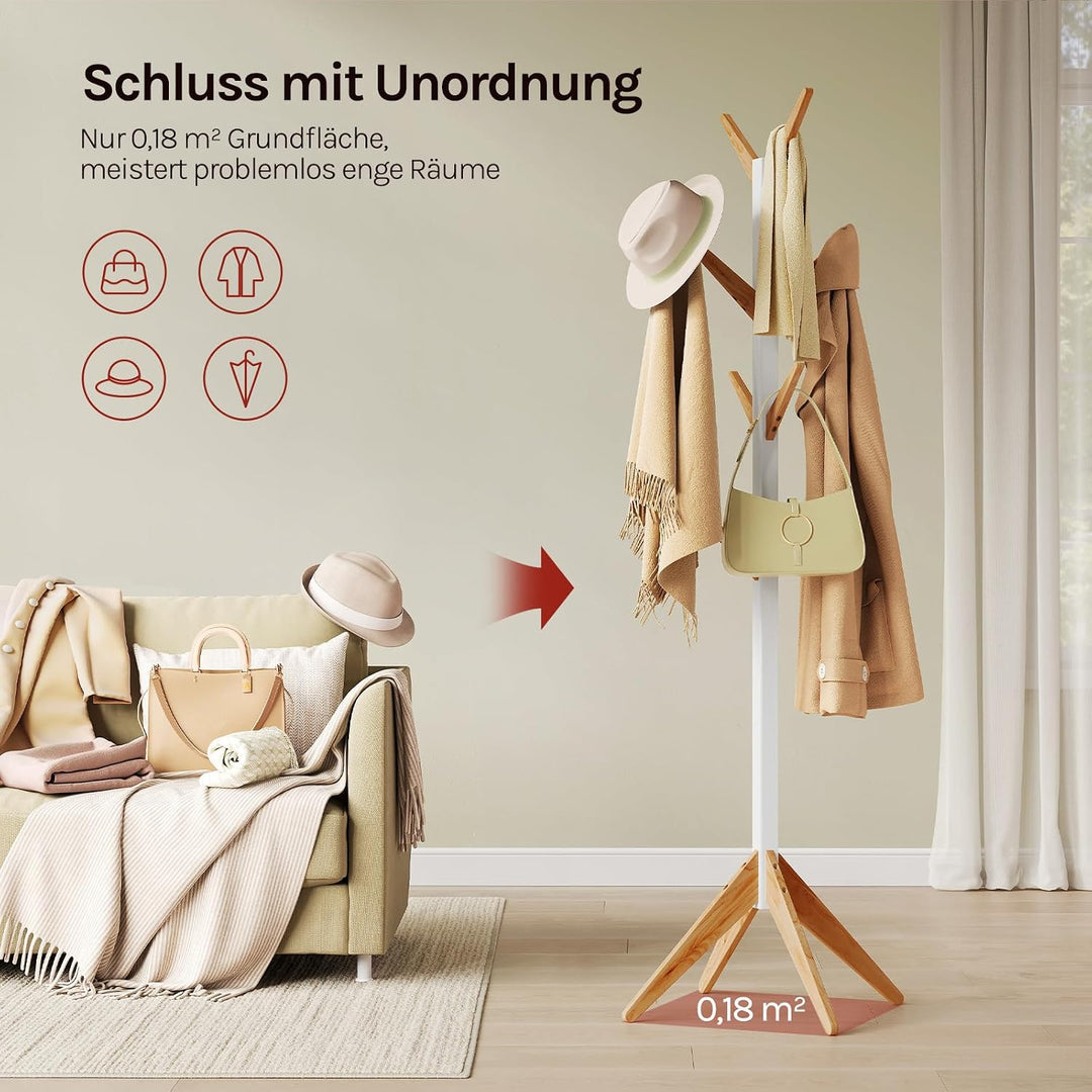 WOLTU Kleiderständer mit 8 Haken, Garderobenständer aus Massive Holz, Baumförmige Garderobe, Hängere