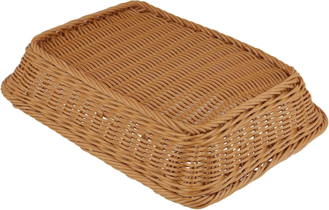 4 Stück Brotkorb Geflochten, 35 x 25 x 7cm Braun BröTchenkorb, Kunststoff Brotkorb Gross für Küche u