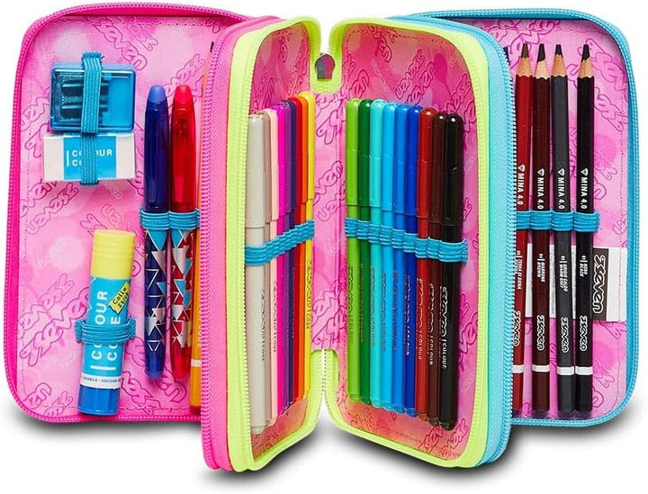 Seven Federmäppchen, Mäppchen, Mehrfarbig, Federtasche für Schreibwaren, Etui komplett mit Bleistift