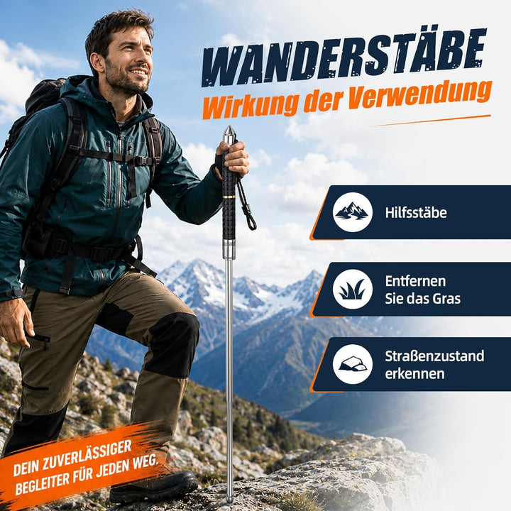 Teleskop-Einsatzstab & Faltbarer Wanderstock mit Gürteltasche Multifunktionaler Wanderstab 36-100cm