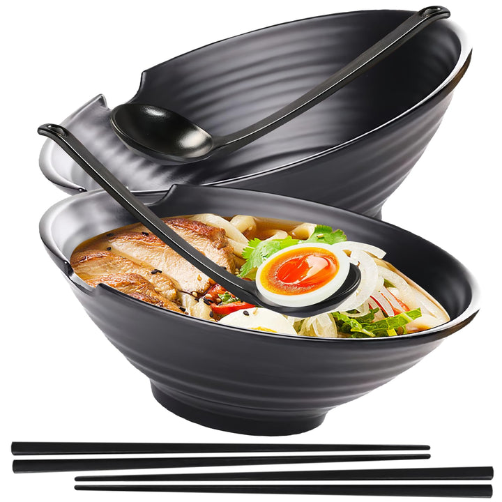 2er Ramen Bowl Set mit Stäbchen und Löffel - 1000ml Japanisches Geschirr für Suppe, Pho und Sushi -