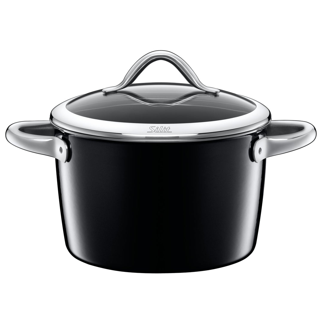 Silit Vitaliano Nero Kochtopf gross 22cm, Glasdeckel, Fleischtopf Induktion 4,7l, Silargan Funktions