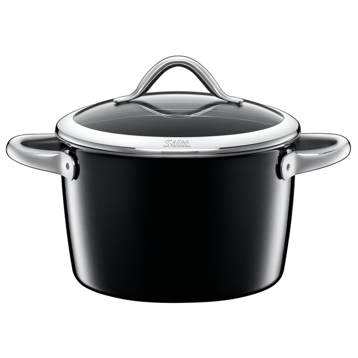 Silit Vitaliano Nero Kochtopf gross 22cm, Glasdeckel, Fleischtopf Induktion 4,7l, Silargan Funktions