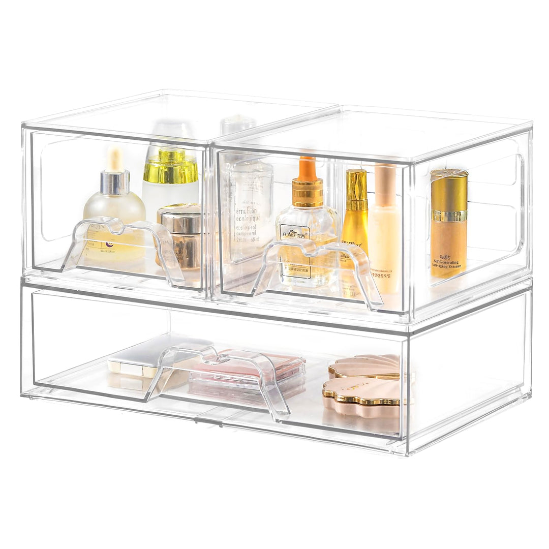 Stebopum 3 Pack Stapelbare Schubladenbox Schubladen Organizer Schminktisch Acryl Transparent Kosmeti