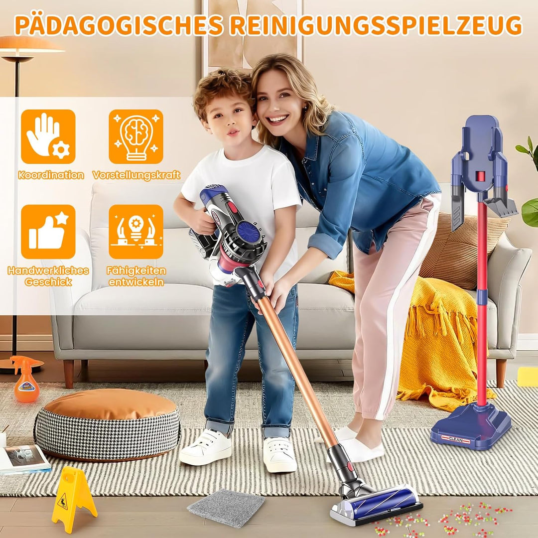 Spielzeug Staubsauger für Kinder, 3-in-1 Staubsauger Spielzeug Set, Realistischer Kinderstaubsauger