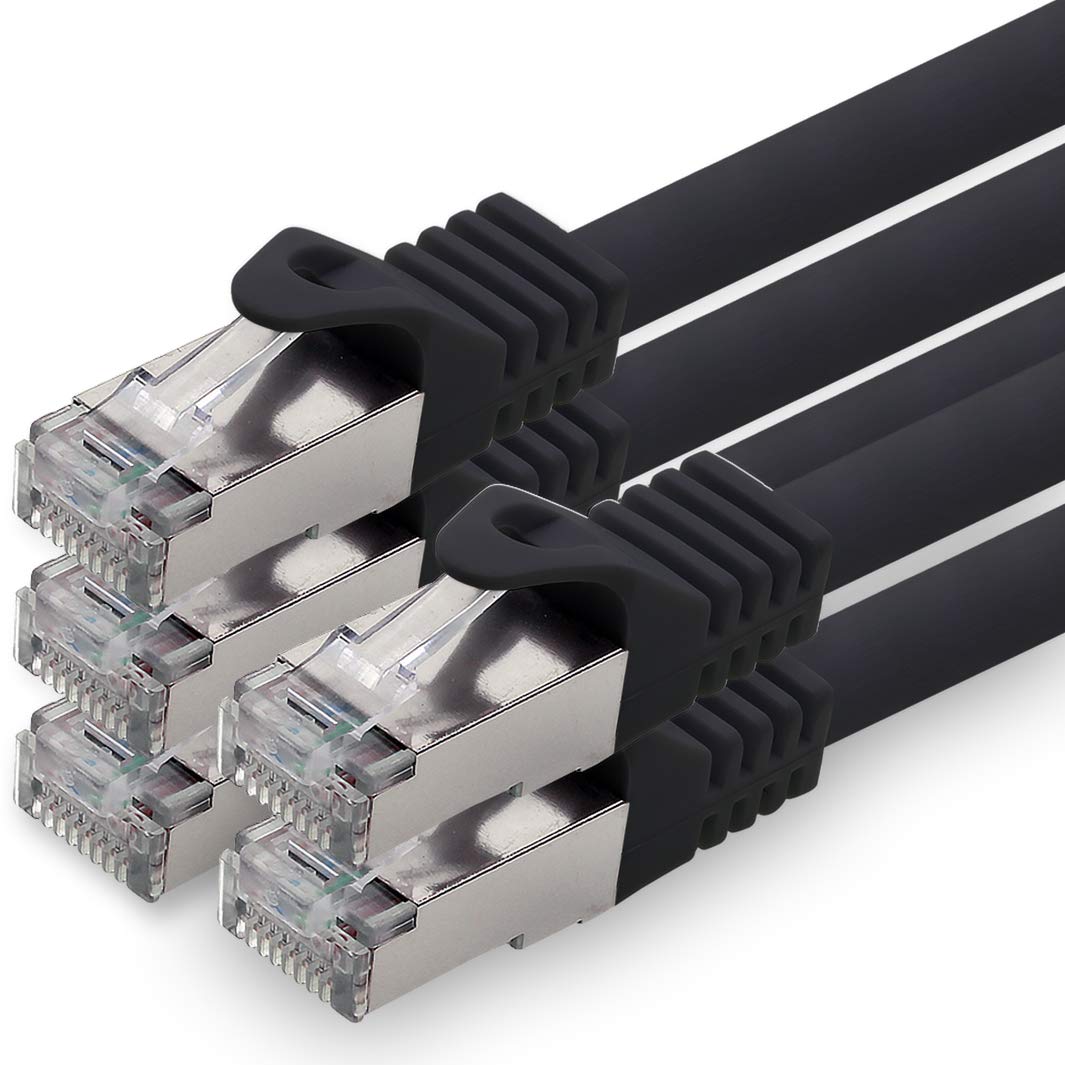 1aTTack.de 7,5m - schwarz - 5 Stück CAT.7 Netzwerkkabel Patchkabel SFTP PIMF LSZH Gigabit Lan Kabel