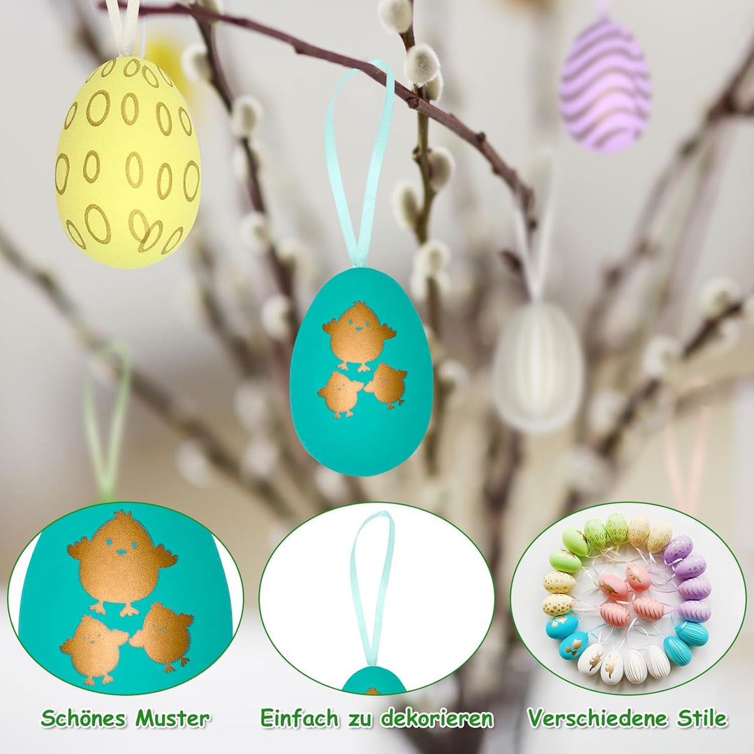 42x Ostereier zum Aufhängen, Bunte Ostereier Plastik, Osterdeko für Draussen,Easter Egg(6 cm * 4 cm)