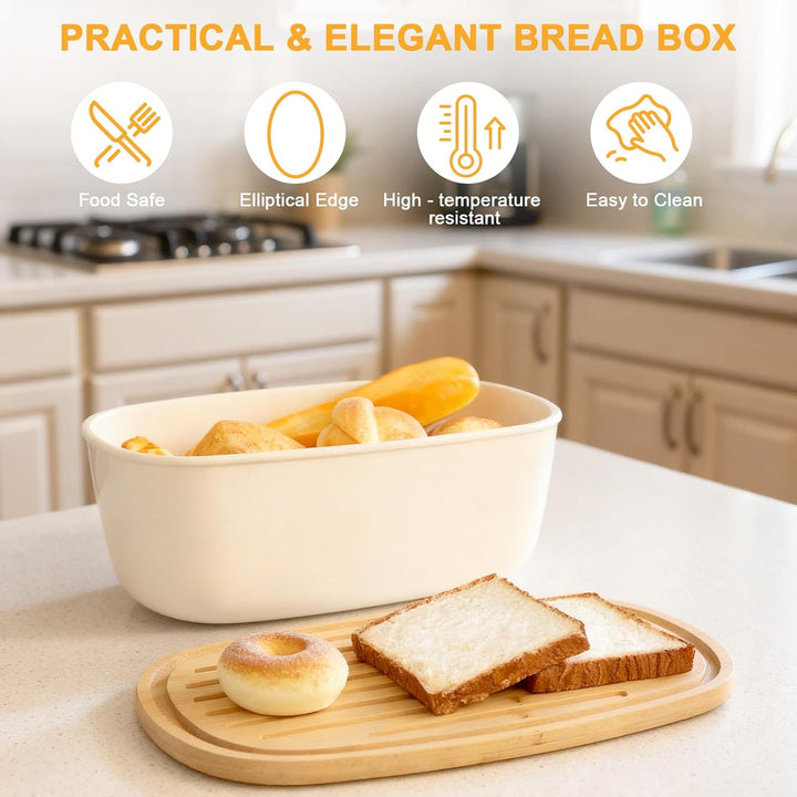 Cozary Brotkasten mit Bambusdeckel, 6L Grosser Brotbox mit Leinen Brotbeute, 37x22.5x14cm, Anti-Ruts