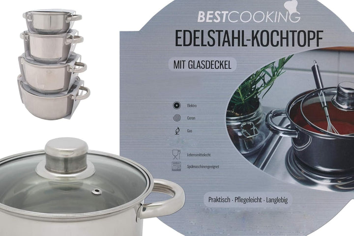 Kochtopf Edelstahl mit Glasdeckel 5,2 L 24 cm Topf Kochen
