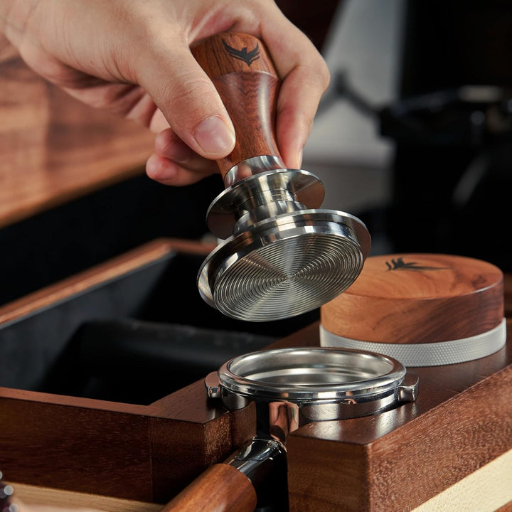 58,5mm Kaffee Tamper Rosewood Kalibrierter Self-Leveling Desing 58.5mm, 58.5mm