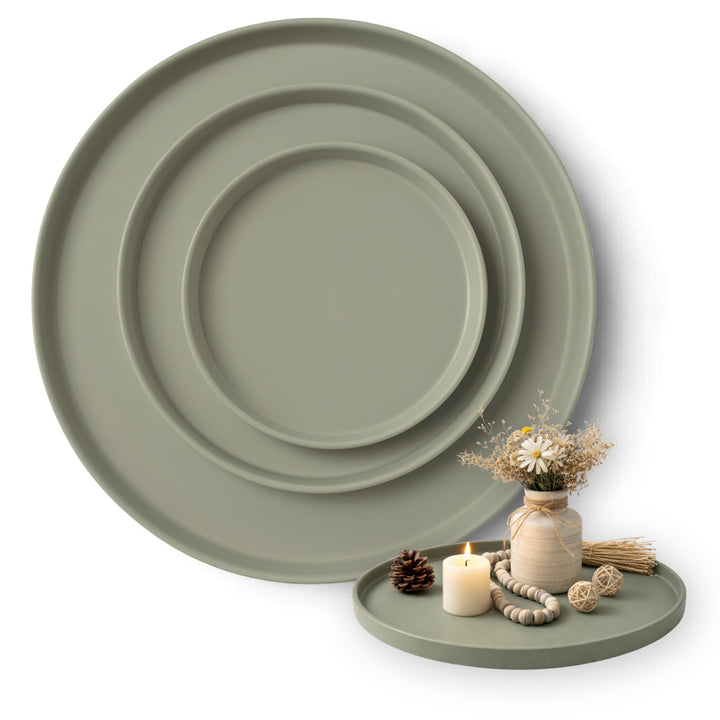 Deko Tablett 3er Set, Serviertablett rund (25 cm, 30 cm, 40 cm), Dekotablett für Adventskranz, Kerze