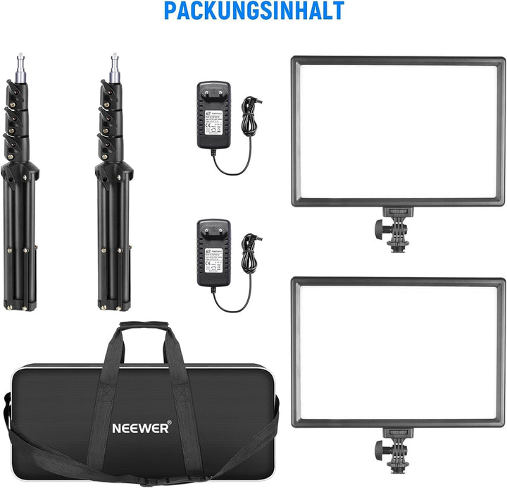 NEEWER 13" LED Videolicht Panel Set mit Stativ, Streaming Licht mit Lithium Akku 2er Pack weiches LE