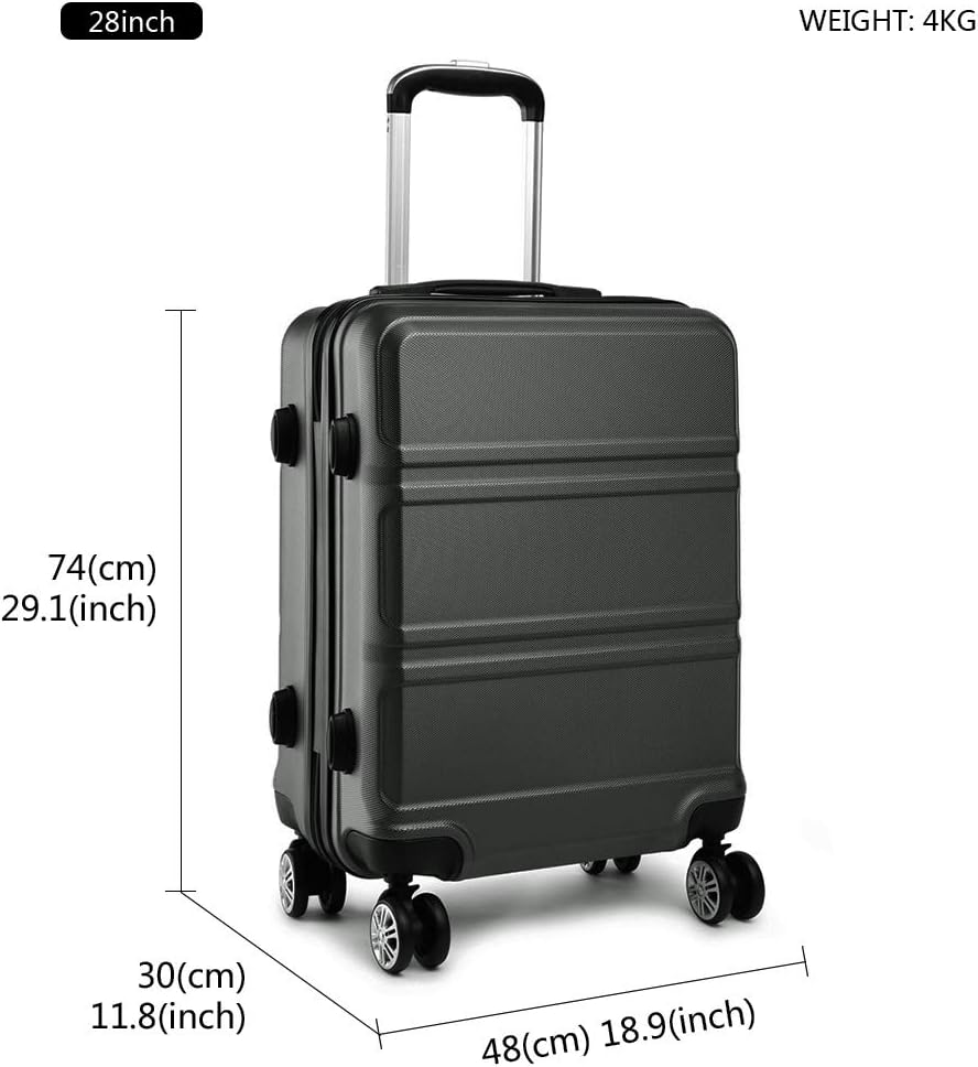 Kono ABS Kabinenkoffer, Hartschale, leicht, 55 cm, Handgepäck mit TSA-Schloss 38 l Grau, Grau