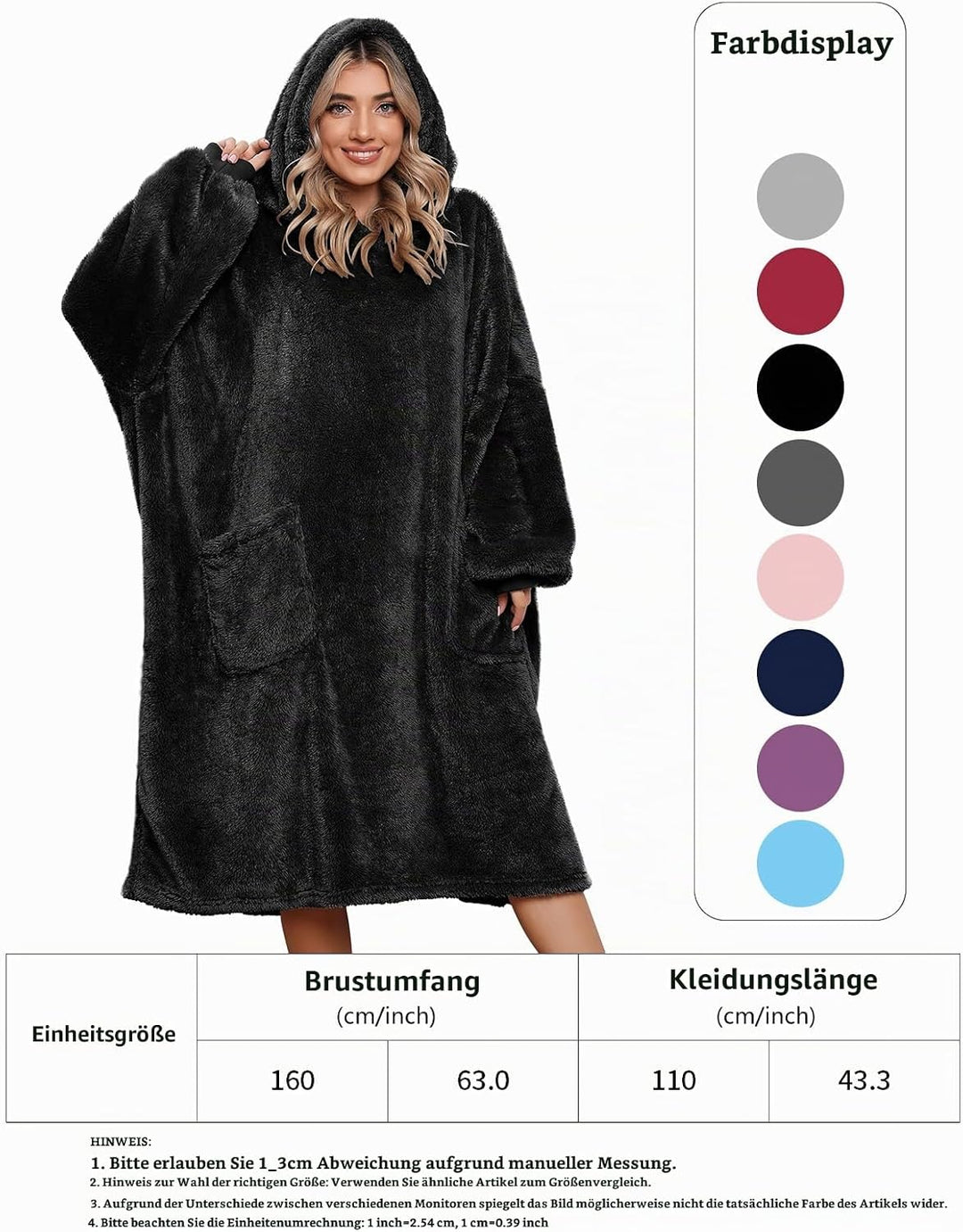 Tuopuda Übergrosse Hoodie Sweatshirt Damen Herren Decke Sweatshirt Pullover mit Kapuze Langarm Kapuz