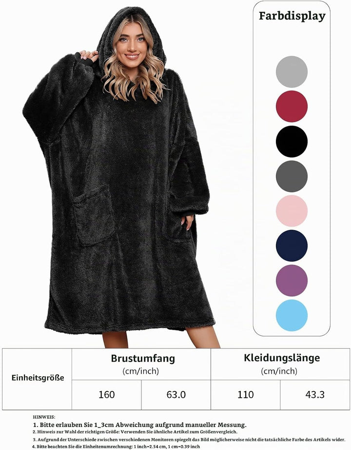 Tuopuda Übergrosse Hoodie Sweatshirt Damen Herren Decke Sweatshirt Pullover mit Kapuze Langarm Kapuz