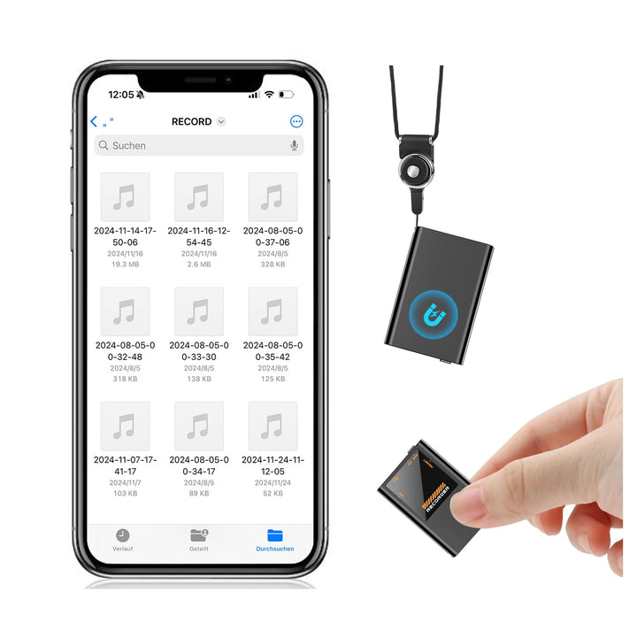 Mini Diktiergerät mit eingebautem Magnet,16GB Tragbares digitales Aufnahmegerät mit OTG-Anschluss, O