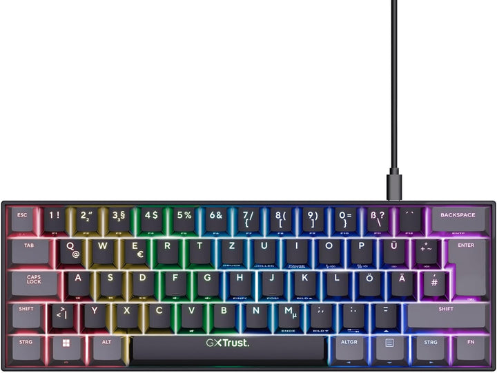 Trust Gaming GXT 867 Acira 60% Mechanische Tastatur Deutsches QWERTZ Layout, RGB Beleuchtung, Doppel