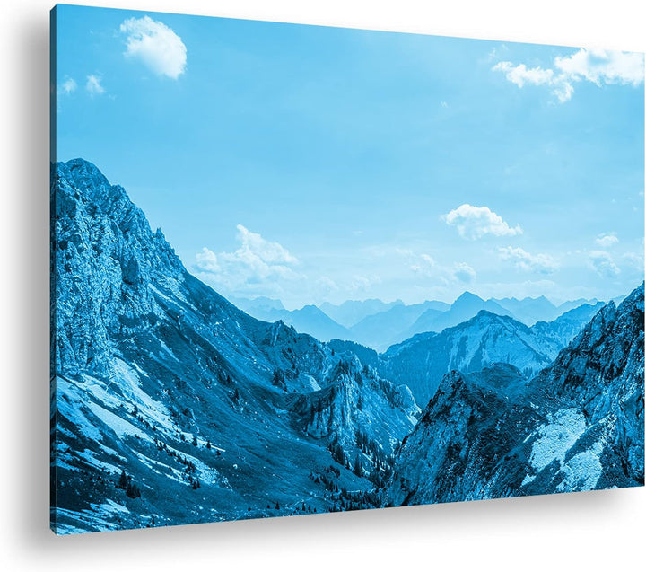 atemberaubender Ausblick in den Alpen Format 80x60 Effekt: Monocrome Blau als Leinwandbild, Motiv fe