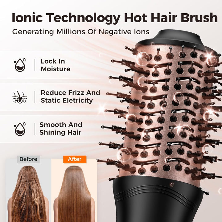 Slopehill Dual Voltage Hair Dryer Brush, Travel Hot Air Brush mit europäischem Stecker, Mini Ionic H
