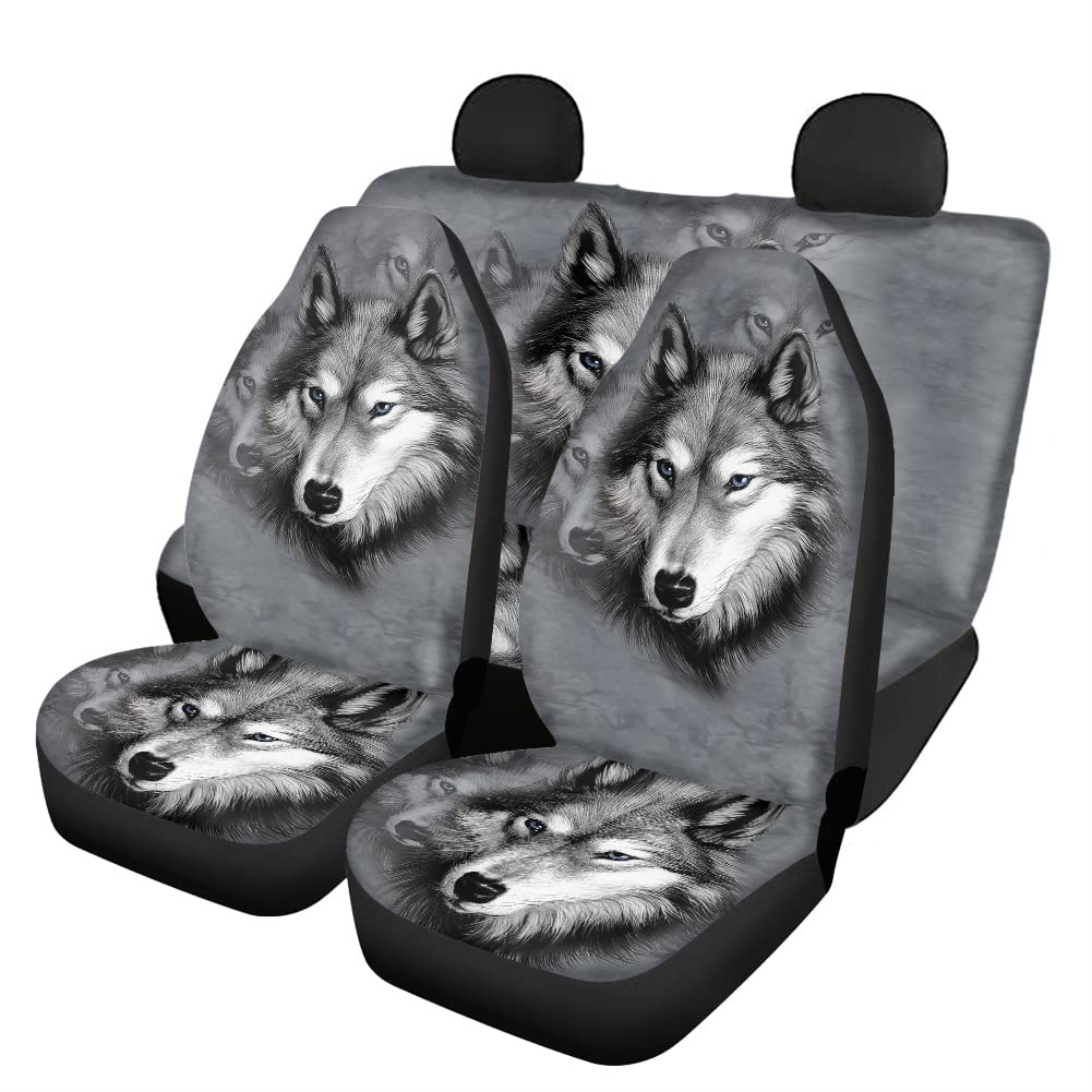 chaqlin Grey Wolf Print Autositzbezüge + Rückenlehnenbezug hinten hinten Bankbezug hinten Autositzbe