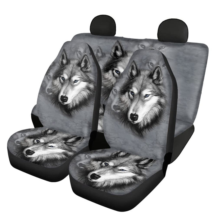 chaqlin Grey Wolf Print Autositzbezüge + Rückenlehnenbezug hinten hinten Bankbezug hinten Autositzbe