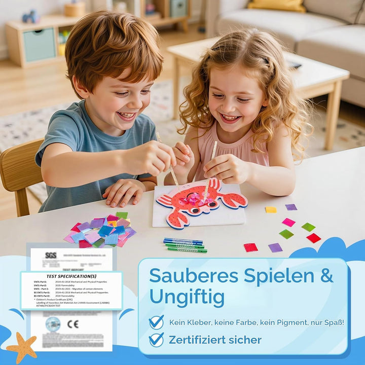 JoyCat Poke Art Basteln Kinder, Windspiel mit Meerestieren, 3D Bastelset mit klingenden Windspielele