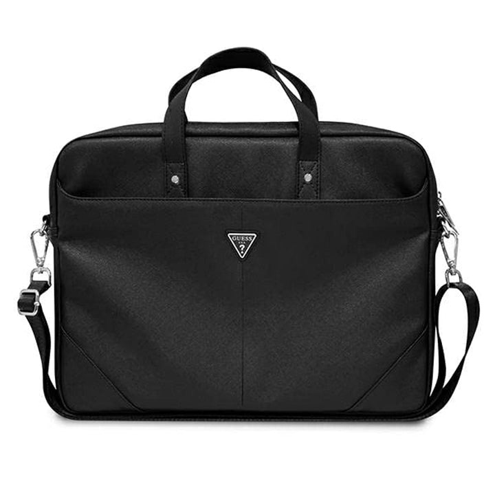 Guess Unisex Saffiano Hot Stamp Triangle Logo Tasche, Schwarz