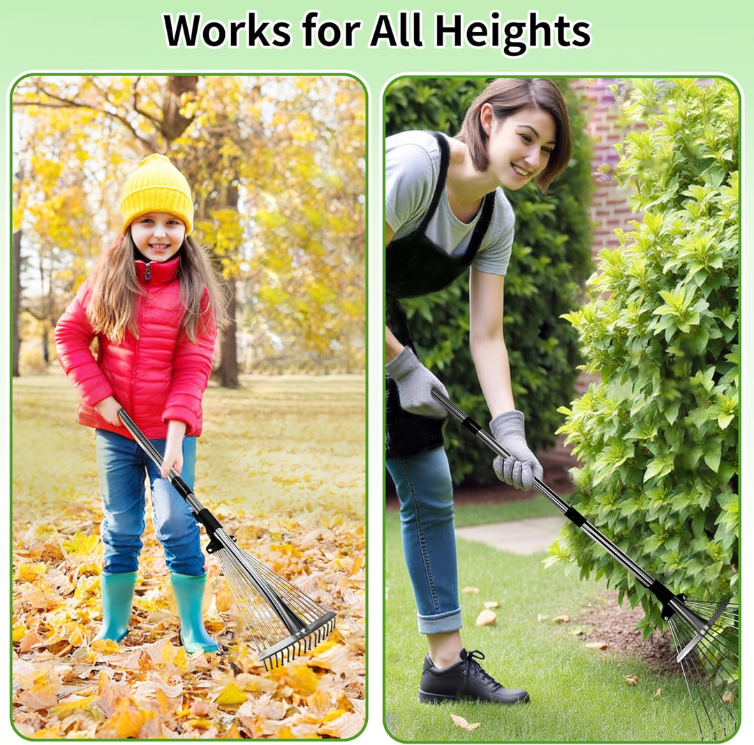 Laubrechen mit stiel 175cm - Laubbesen Mit ausziehbarem Kopf (20-40cm) Ideal für grosse Rasenflächen