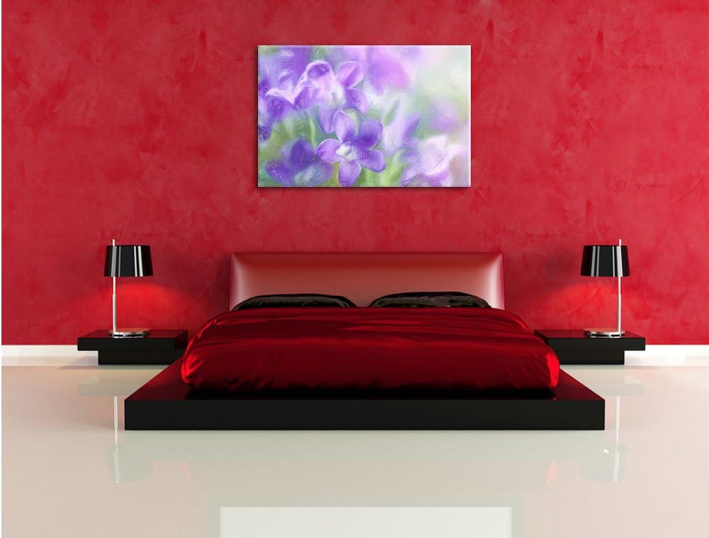Pixxprint Lilane Lavendelblumen Kunst Buntstift Effekt, Format: 100x70 auf Leinwand, XXL riesige Bil