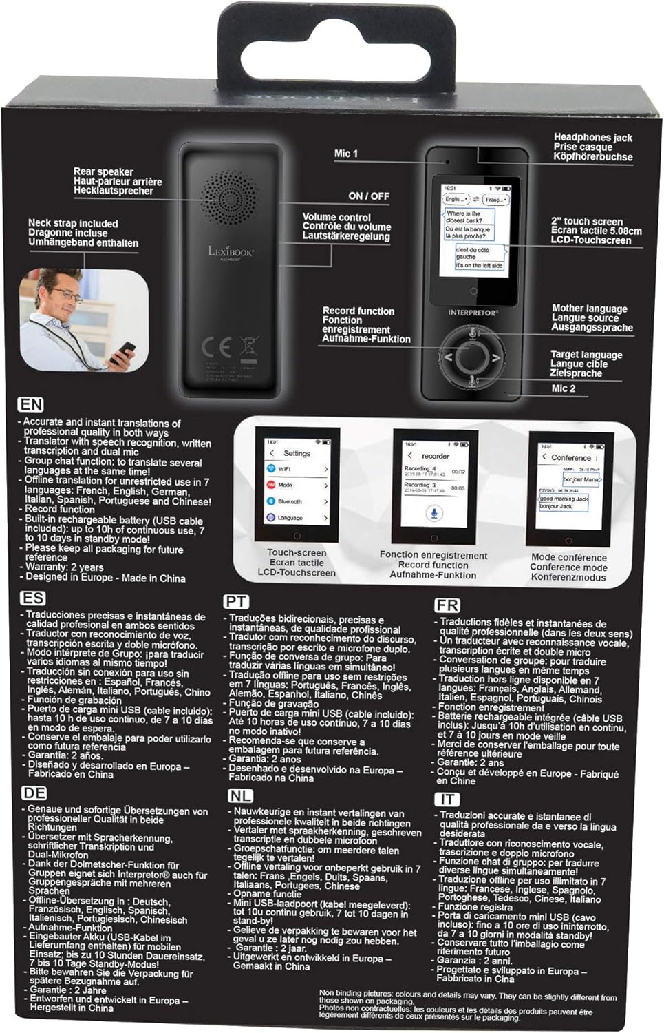 Lexibook NTL2000 Interpretor, Sofortiger Sprachubersetzer, 75 sprachen, Genaue Übersetzungen von pro