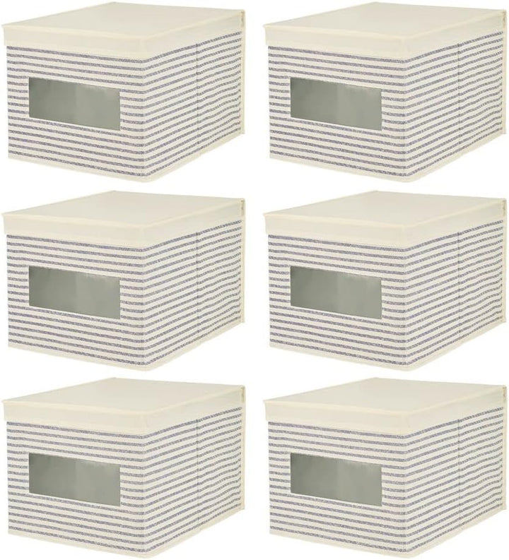 mDesign 6er-Set Stoffbox – praktische Aufbewahrungsbox mit Deckel und Sichtfenster für Schlaf-, Wohn