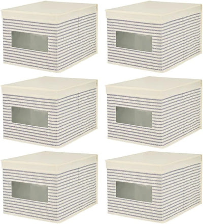 mDesign 6er-Set Stoffbox – praktische Aufbewahrungsbox mit Deckel und Sichtfenster für Schlaf-, Wohn