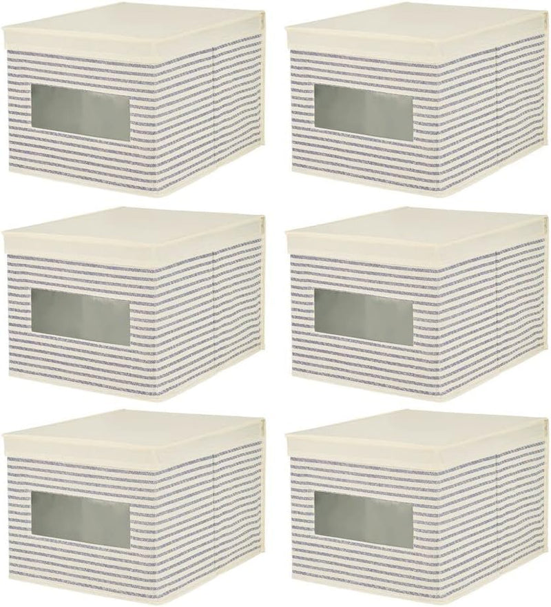 mDesign 6er-Set Stoffbox – praktische Aufbewahrungsbox mit Deckel und Sichtfenster für Schlaf-, Wohn