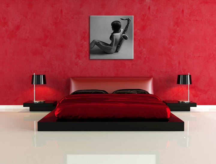 Pixxprint Attraktive Frau mit Saxophone als Leinwandbild/Grösse: 70x70 cm/Wandbild/Kunstdruck/fertig