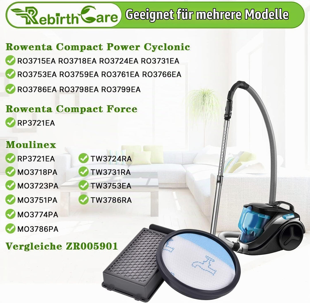 Rebirthcare 3 Pack HEPA Filterset für Rowenta Compact Power Cyclonic Force Beutelloser Staubsauger F