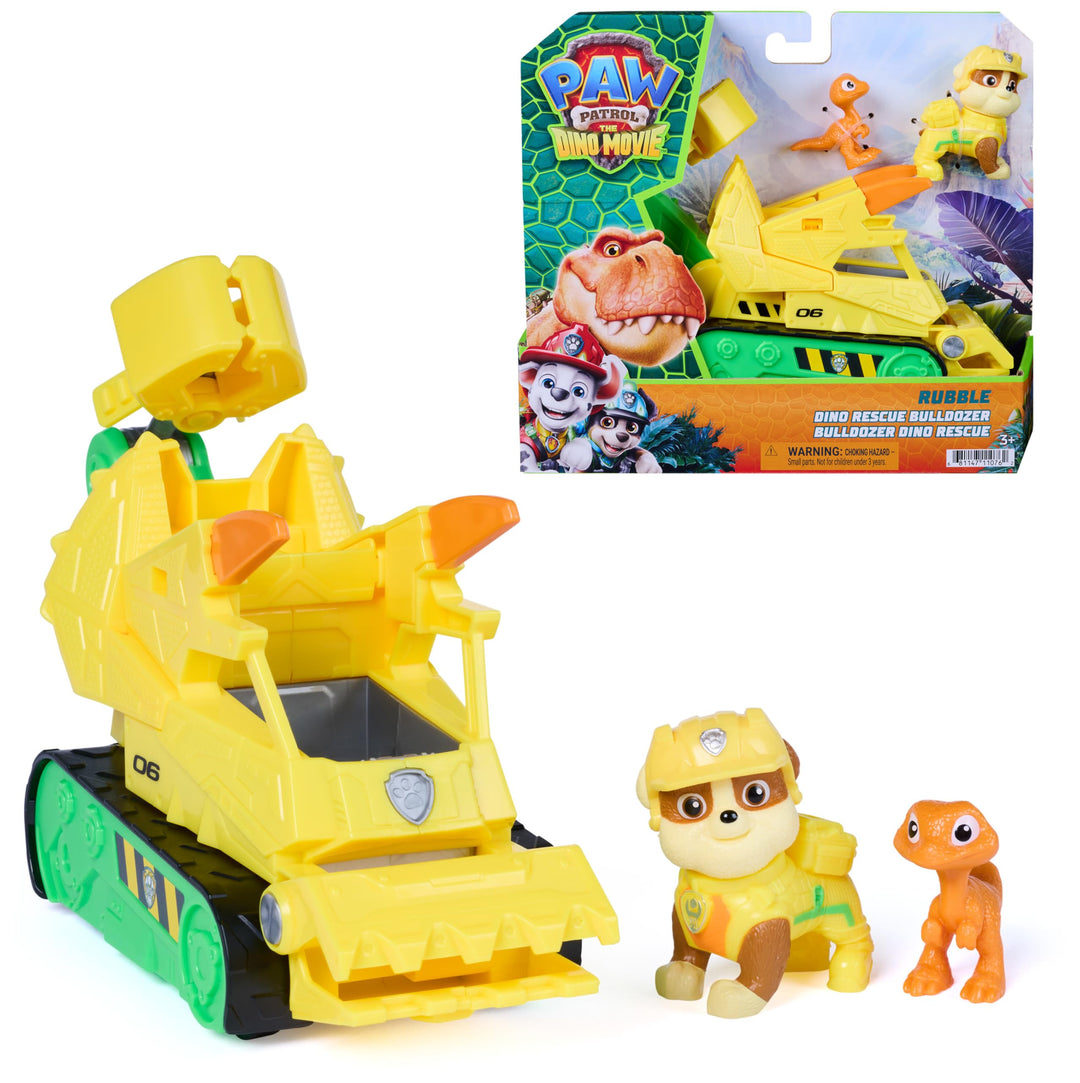 PAW PATROL: Der Dino Film, Rubbles Dino-Rettungs-Bulldozer, BAU-Fahrzeug mit Rubble-Figur für eigene