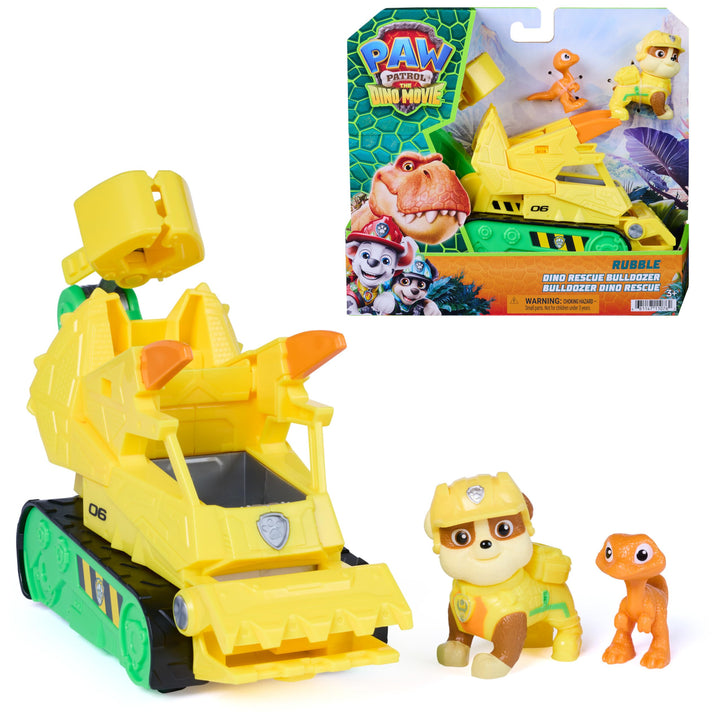 PAW PATROL: Der Dino Film, Rubbles Dino-Rettungs-Bulldozer, BAU-Fahrzeug mit Rubble-Figur für eigene