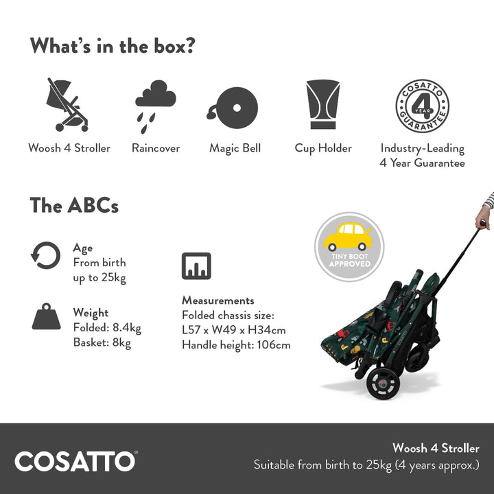 COSATTO Woosh 4 Kinderwagen – Leichter Kinderwagen Geburt bis 25 kg – Einhändig zusammenklappbar, ko
