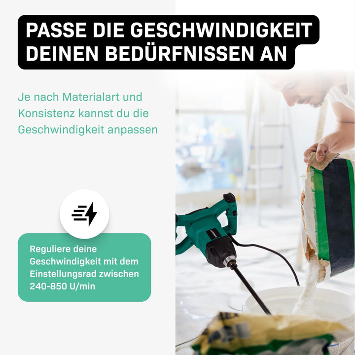 VONROC Farb- / Betonmischer 1200W - Soft Start - 3m Gummikabel - Inklusive Rührstab