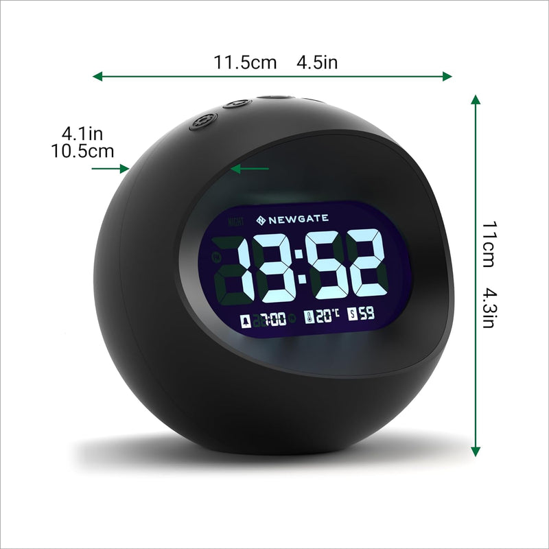 NEWGATE® Digital Centre of The Earth Wecker (Schwarz mit schwarzem LCD-Display) Black With Black Lcd