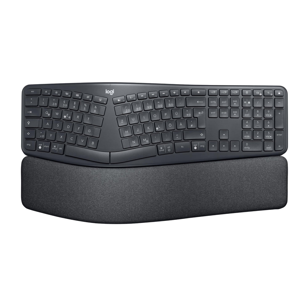 Logitech ERGO K860 kabellose ergonomische Tastatur – geteilte Tastatur, Handballenauflage, natürlich