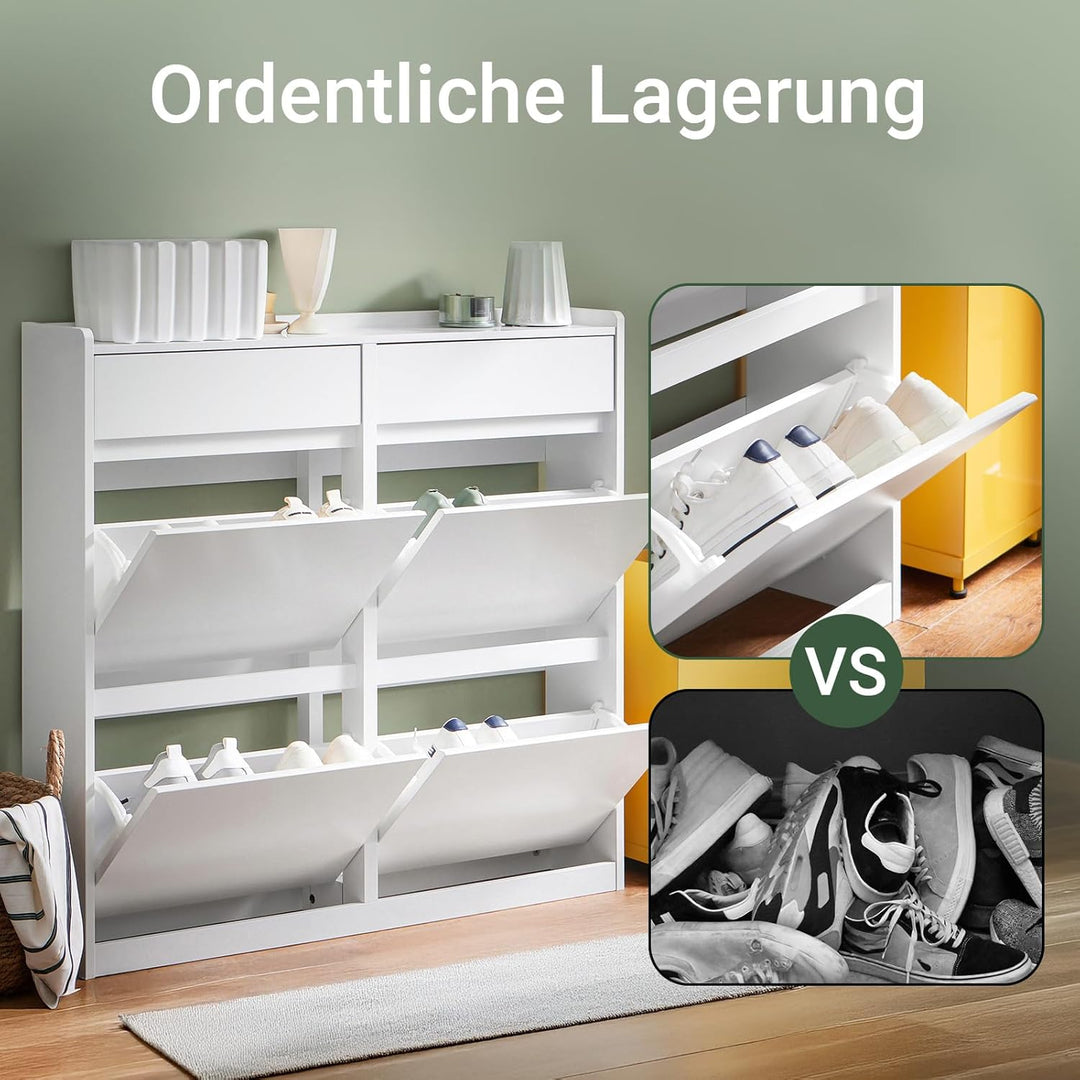 SoBuy Schuhkipper mit 4 Klappen Schuhablage Schuhschrank schmal Schuhregal mit 4 Ablageflächen Schuh