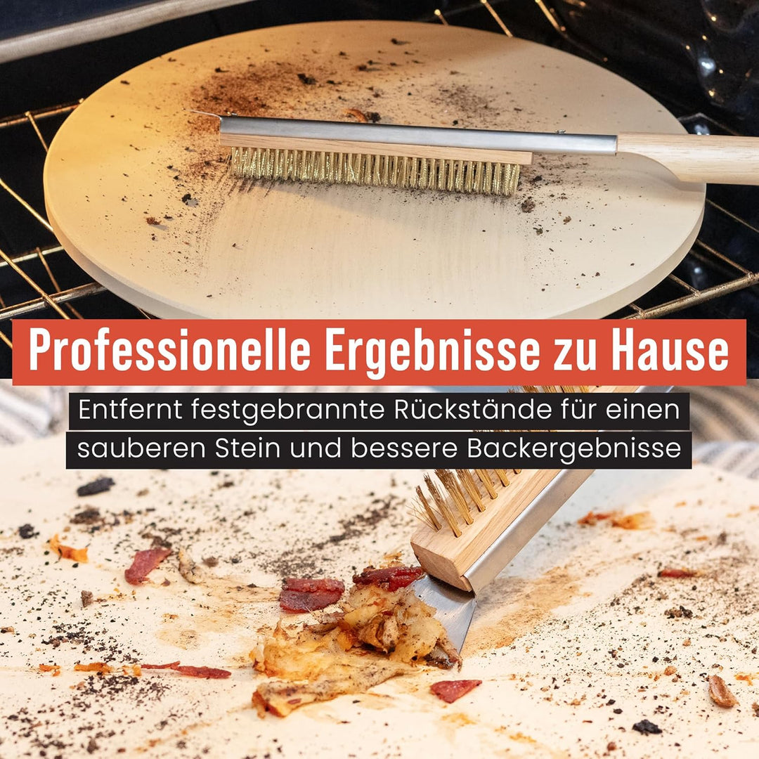 Chef Pomodoro Pizzaofen-Bürste mit Schaber – Verstellbarer Griff (55cm bis 87.7cm), Pizzastein-Bürst