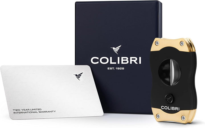 Colibri V-Cut Zigarrenschneider | Schwarz Mit Goldakzenten | Federauslöser | Tiefer 7mm V-Schnitt |