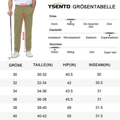 YSENTO Herren Golf Stretchhose Slim-Fit Leichte Elastische Taille Casual Sporthose Golfhose Lang mit