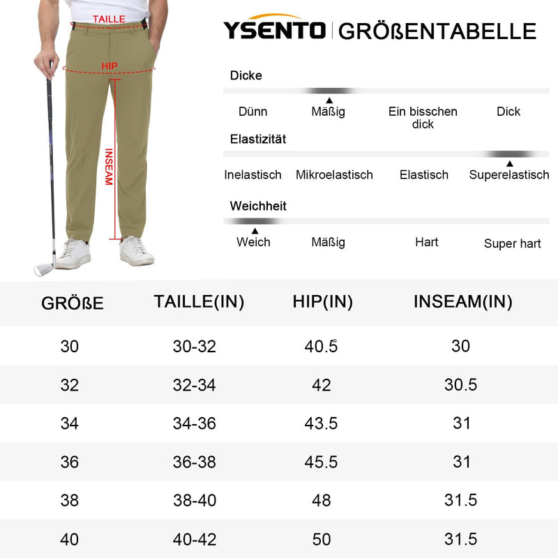 YSENTO Herren Golf Stretchhose Slim-Fit Leichte Elastische Taille Casual Sporthose Golfhose Lang mit